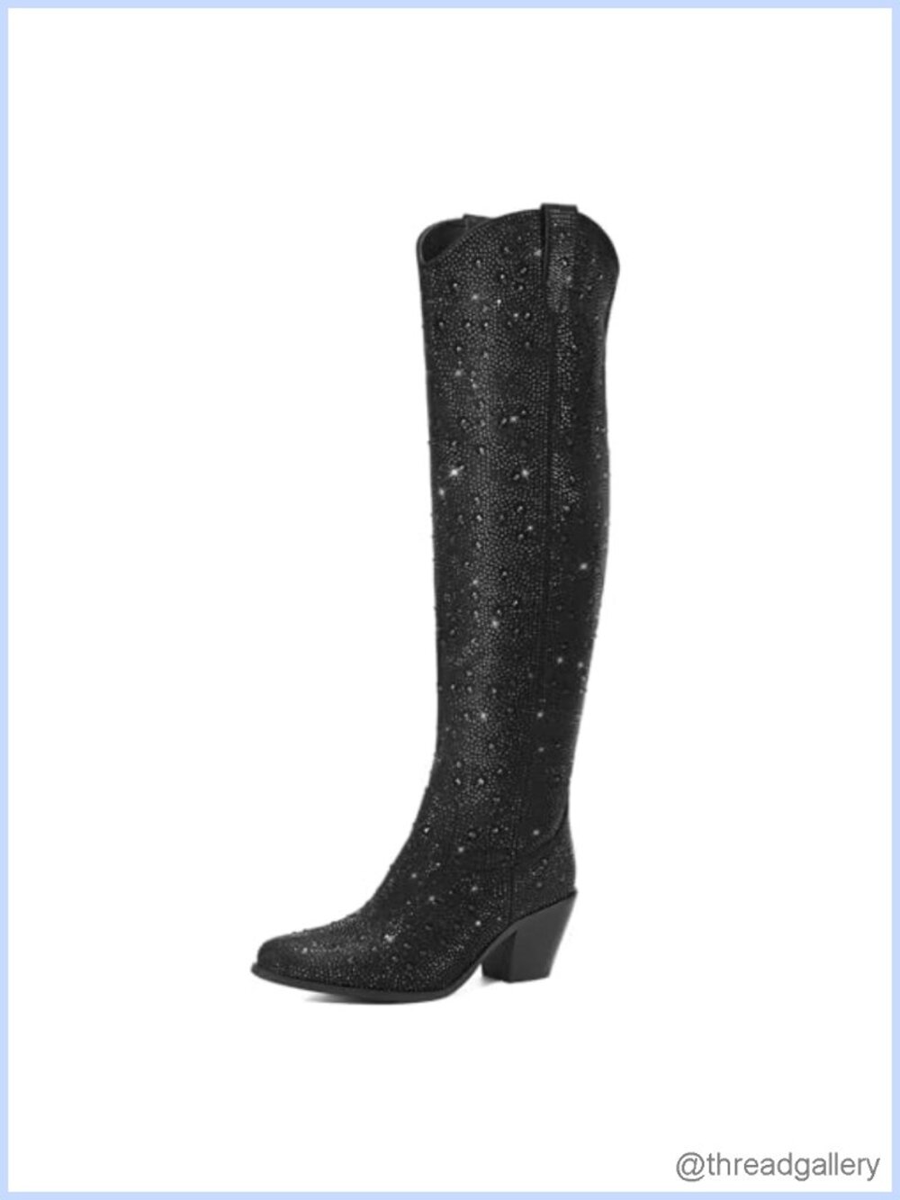 Rhinestone Over the Knee Cowboy Boots Pointed Toe Block Heel Boots